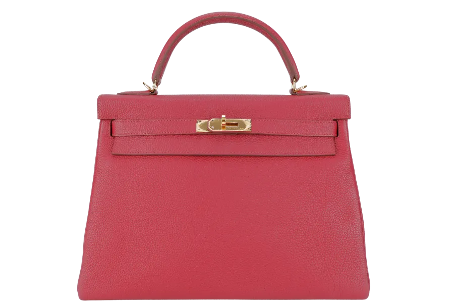 HERMES KELLY 32 RUBIS TOGO GOLD HARDWARE STAMP T (2015) WITH KEYS & LOCK, RAINCOAT, STRAPS , DUST COVER AND BOX