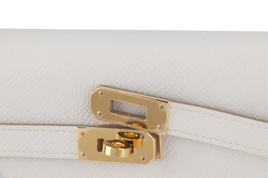 HERMES KELLY TO GO (STAMP B) GRIS PALE EPSOM LEATHER GOLD HARDWARE WITH STRAP, DUST COVER AND BOX