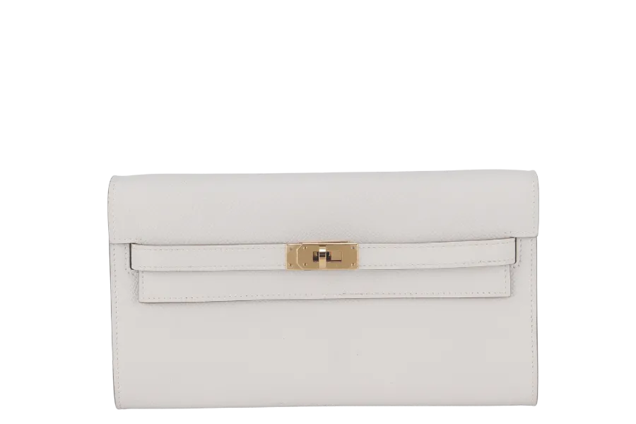 HERMES KELLY TO GO (STAMP B) GRIS PALE EPSOM LEATHER GOLD HARDWARE WITH STRAP, DUST COVER AND BOX