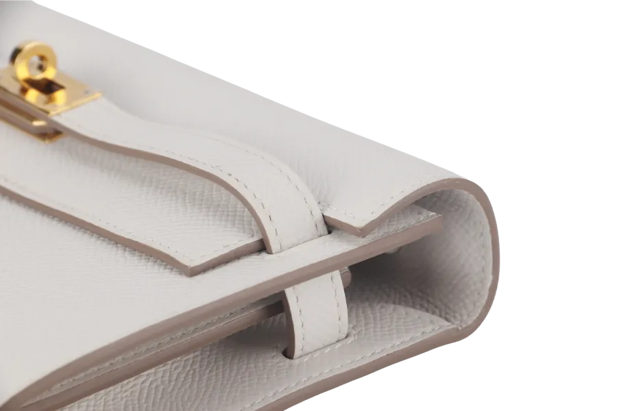 HERMES KELLY TO GO (STAMP B) GRIS PALE EPSOM LEATHER GOLD HARDWARE WITH STRAP, DUST COVER AND BOX