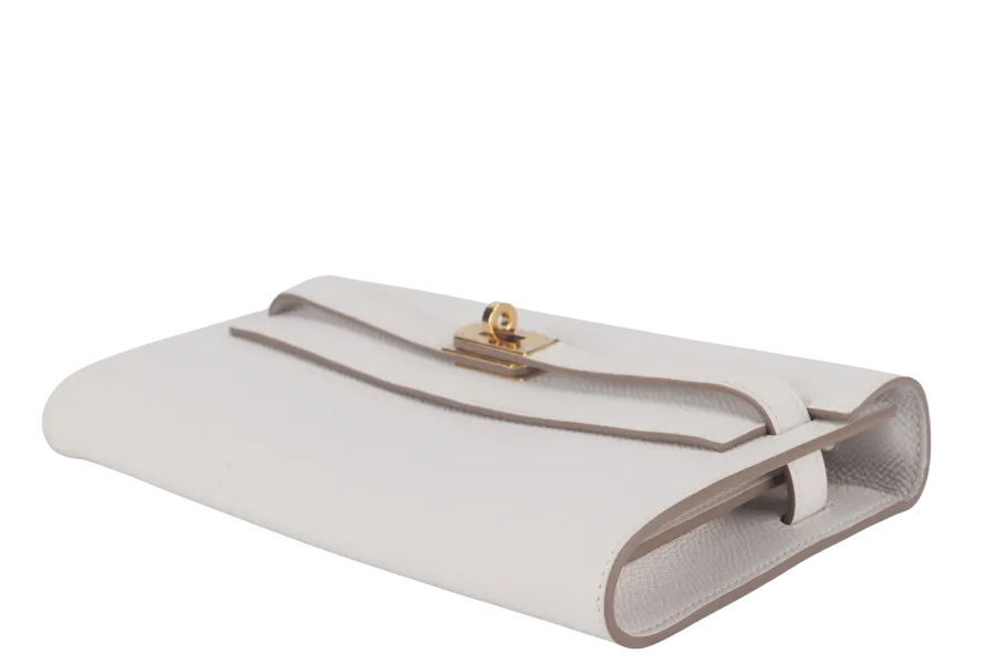HERMES KELLY TO GO (STAMP B) GRIS PALE EPSOM LEATHER GOLD HARDWARE WITH STRAP, DUST COVER AND BOX