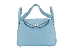 HERMES LINDY 30 BLUE CELESTE CLEMENCE LEATHER PALLADIUM HARDWARE STAMP D (YEAR 2019) WITH DUST COVER