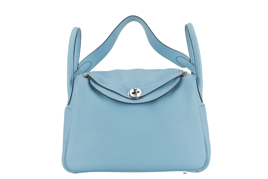 HERMES LINDY 30 BLUE CELESTE CLEMENCE LEATHER PALLADIUM HARDWARE STAMP D (YEAR 2019) WITH DUST COVER