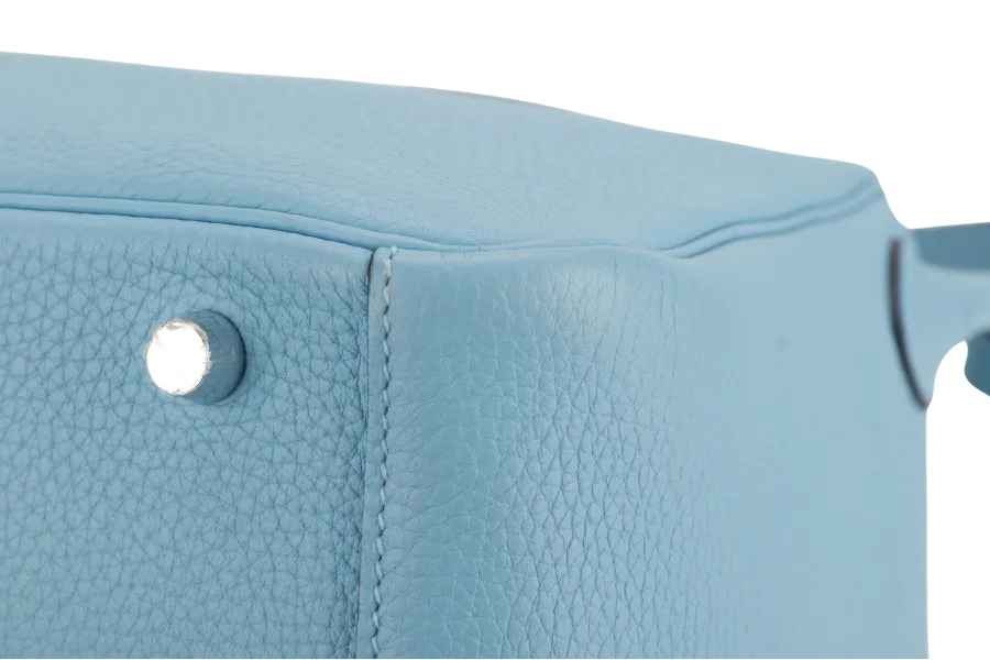 HERMES LINDY 30 BLUE CELESTE CLEMENCE LEATHER PALLADIUM HARDWARE STAMP D (YEAR 2019) WITH DUST COVER