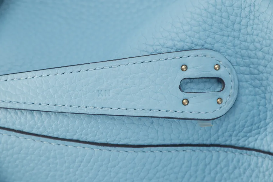 HERMES LINDY 30 BLUE CELESTE CLEMENCE LEATHER PALLADIUM HARDWARE STAMP D (YEAR 2019) WITH DUST COVER