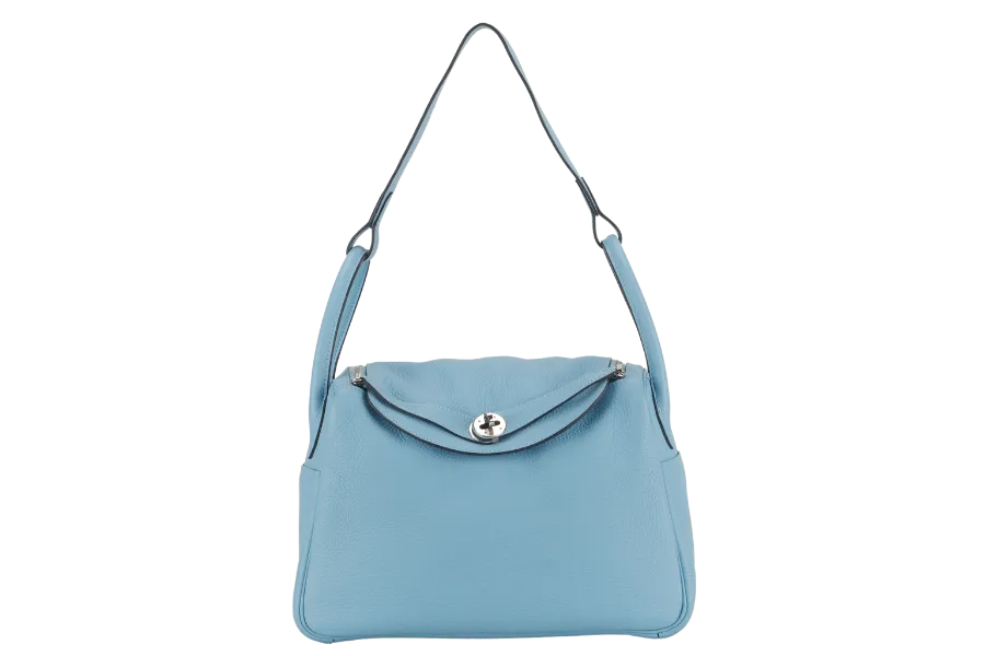 HERMES LINDY 30 BLUE CELESTE CLEMENCE LEATHER PALLADIUM HARDWARE STAMP D (YEAR 2019) WITH DUST COVER