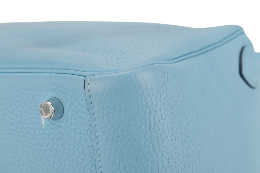 HERMES LINDY 30 BLUE CELESTE CLEMENCE LEATHER PALLADIUM HARDWARE STAMP D (YEAR 2019) WITH DUST COVER