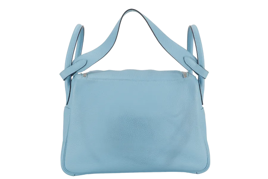 HERMES LINDY 30 BLUE CELESTE CLEMENCE LEATHER PALLADIUM HARDWARE STAMP D (YEAR 2019) WITH DUST COVER