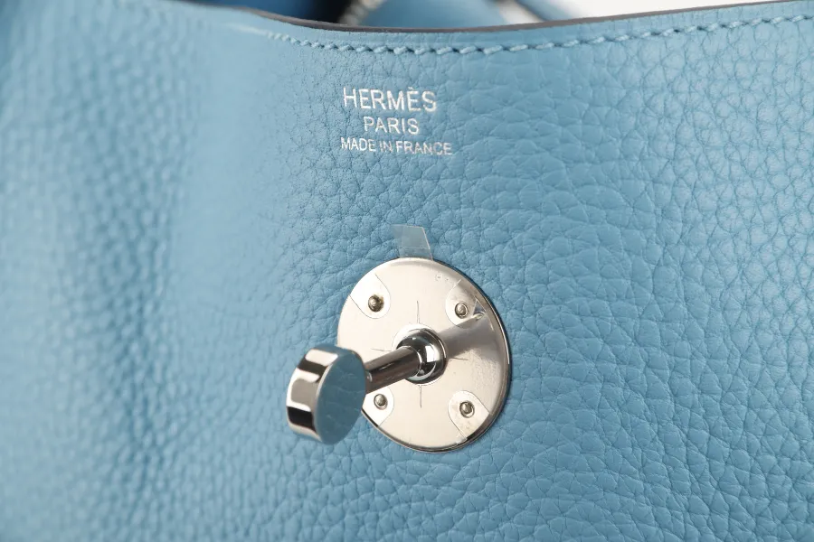 HERMES LINDY 30 BLUE CELESTE CLEMENCE LEATHER PALLADIUM HARDWARE STAMP D (YEAR 2019) WITH DUST COVER