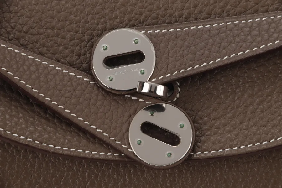 HERMES LINDY 34 ETOUPE COLOR CLEMENCE LEATHER SILVER HARDWARE STAMP P WITH DUST COVER