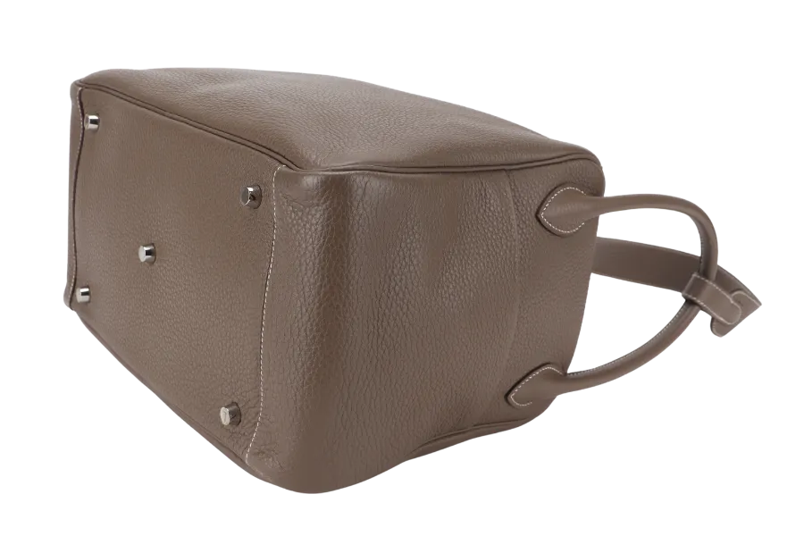 HERMES LINDY 34 ETOUPE COLOR CLEMENCE LEATHER SILVER HARDWARE STAMP P WITH DUST COVER