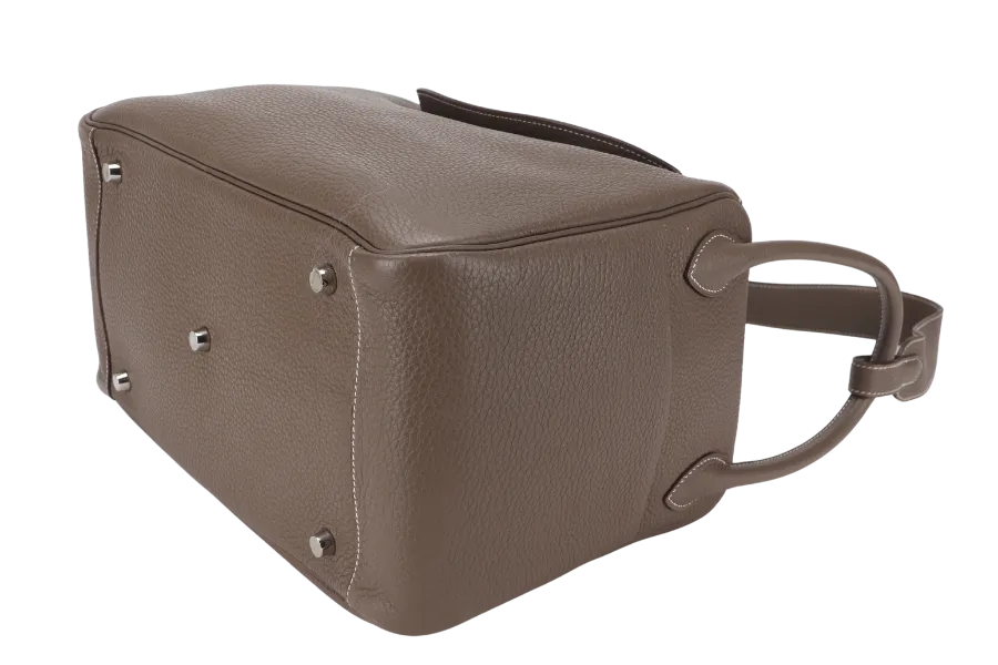HERMES LINDY 34 ETOUPE COLOR CLEMENCE LEATHER SILVER HARDWARE STAMP P WITH DUST COVER