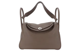 HERMES LINDY 34 ETOUPE COLOR CLEMENCE LEATHER SILVER HARDWARE STAMP P WITH DUST COVER