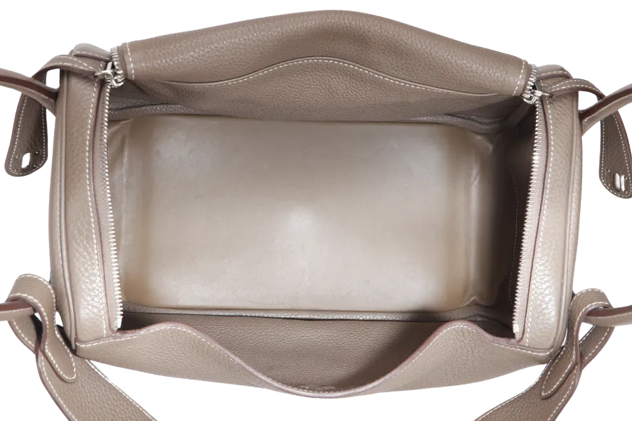 HERMES LINDY 34 ETOUPE COLOR CLEMENCE LEATHER SILVER HARDWARE STAMP P WITH DUST COVER