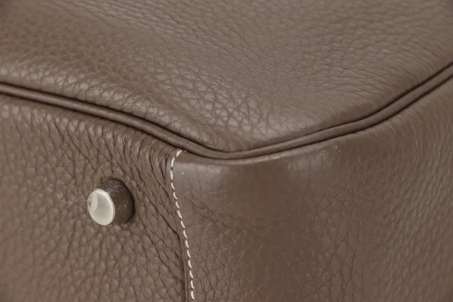 HERMES LINDY 34 ETOUPE COLOR CLEMENCE LEATHER SILVER HARDWARE STAMP P WITH DUST COVER
