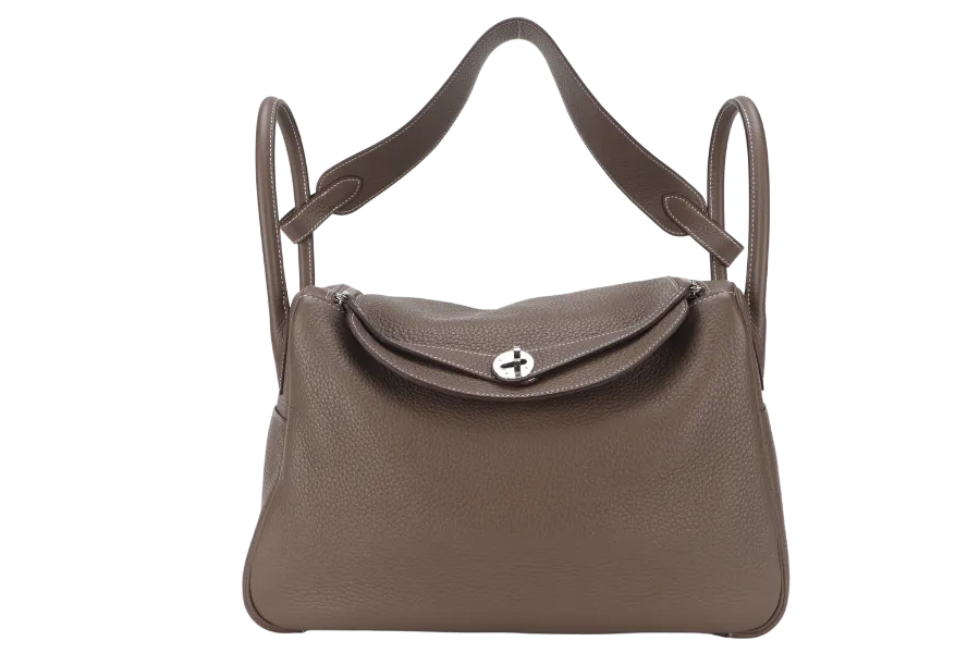HERMES LINDY 34 ETOUPE COLOR CLEMENCE LEATHER SILVER HARDWARE STAMP P WITH DUST COVER