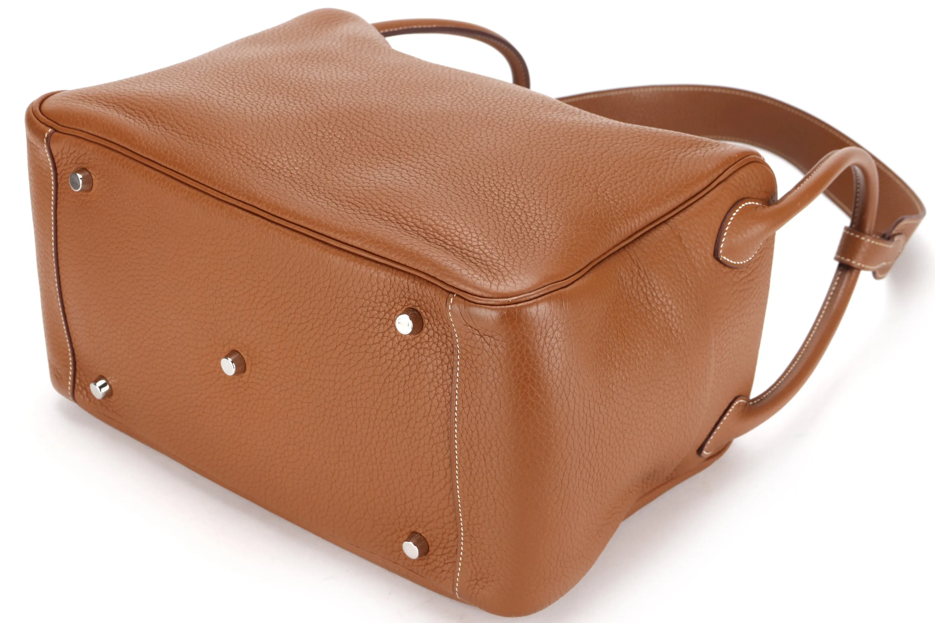 HERMES LINDY 34CM (STAMP Q) GOLD COLOR CLEMENCE LEATHER SILVER HARDWARE, WITH DUST COVER