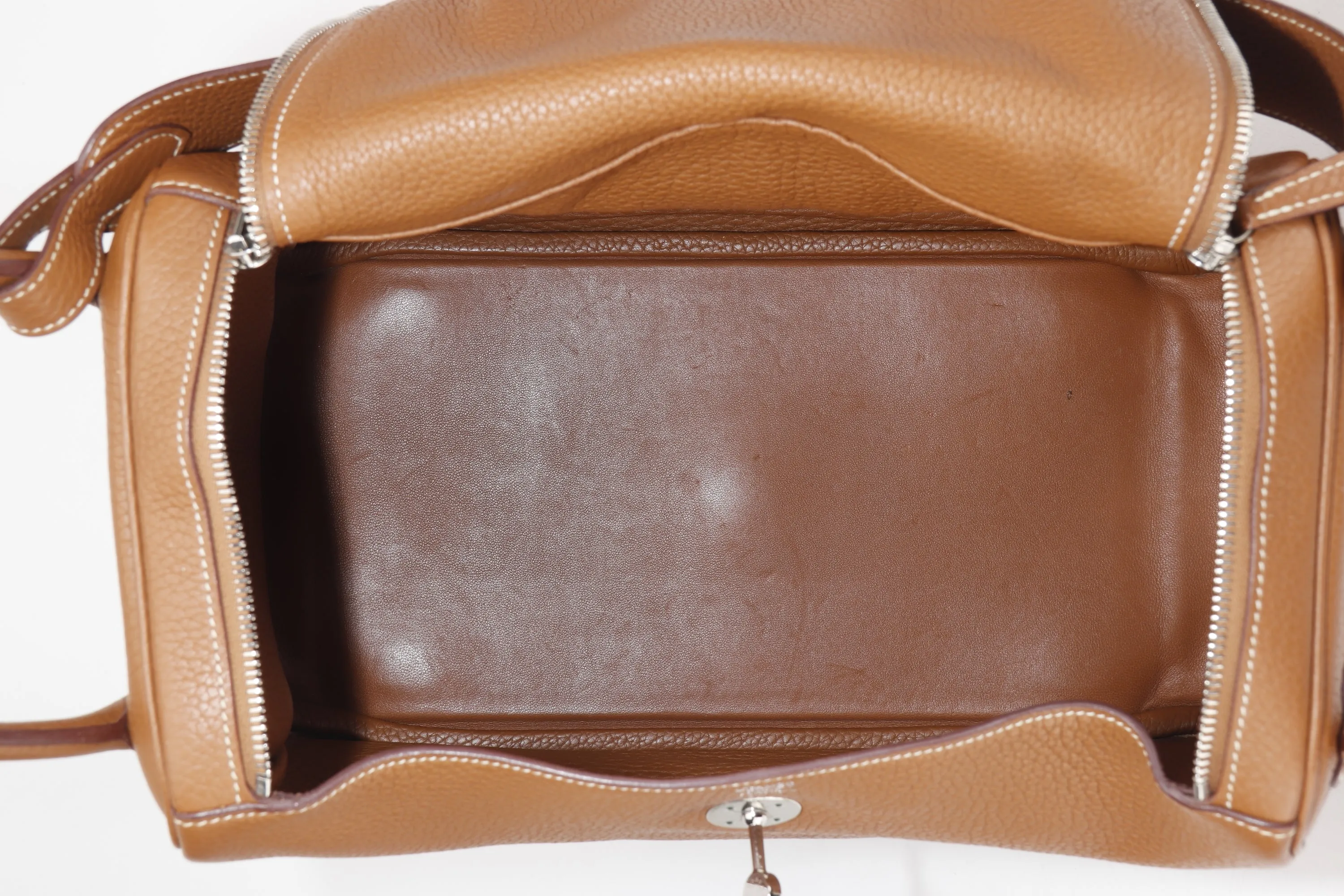 HERMES LINDY 34CM (STAMP Q) GOLD COLOR CLEMENCE LEATHER SILVER HARDWARE, WITH DUST COVER