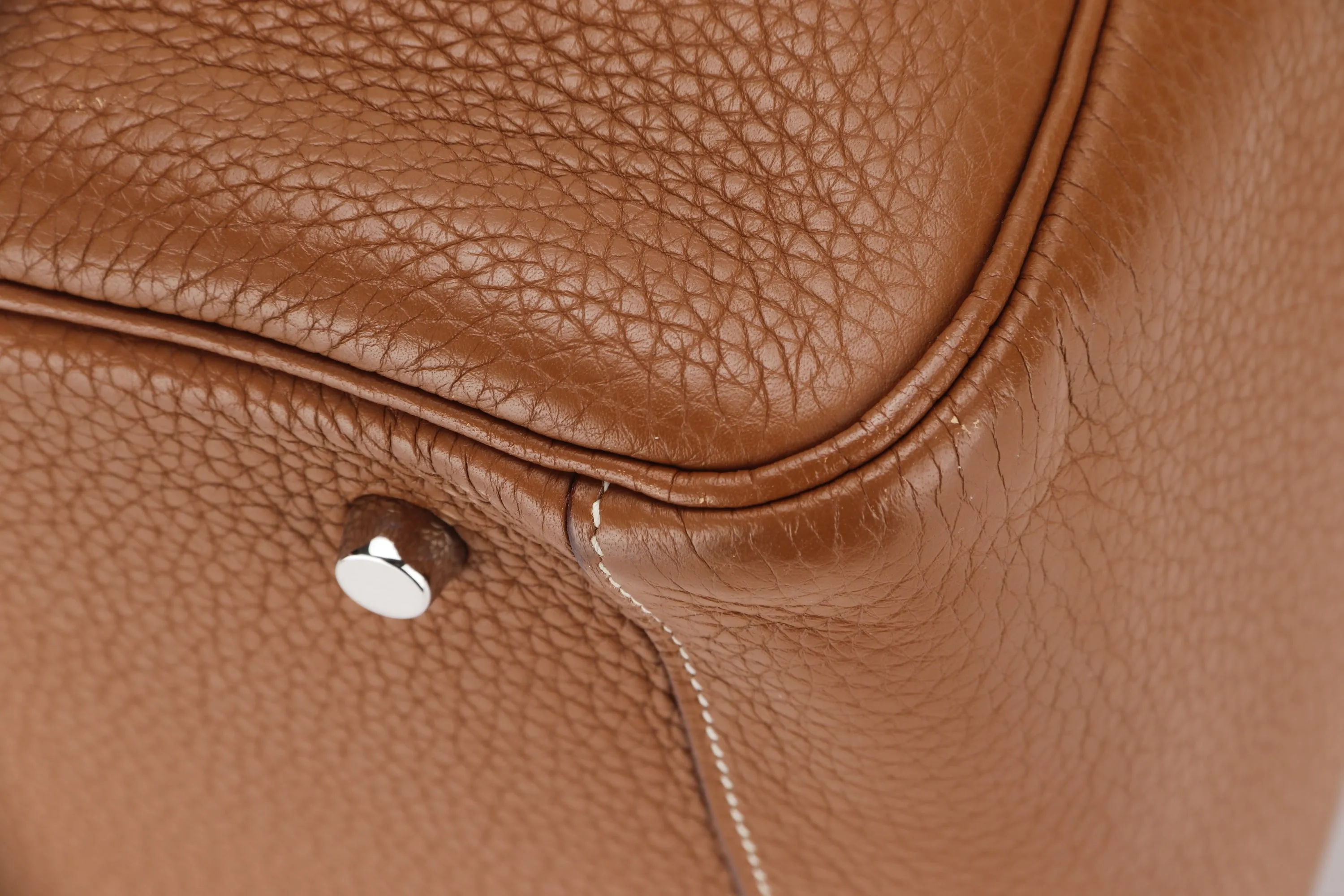 HERMES LINDY 34CM (STAMP Q) GOLD COLOR CLEMENCE LEATHER SILVER HARDWARE, WITH DUST COVER