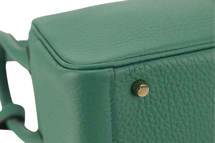 HERMES MINI LINDY STAMP W (YEAR 2024) VERT VERTIGO CLEMENCE GOLD HARDWARE  WITH DUST COVER AND BOX