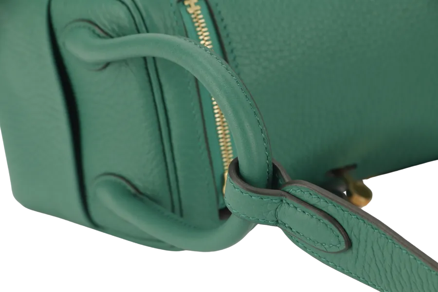 HERMES MINI LINDY STAMP W (YEAR 2024) VERT VERTIGO CLEMENCE GOLD HARDWARE  WITH DUST COVER AND BOX