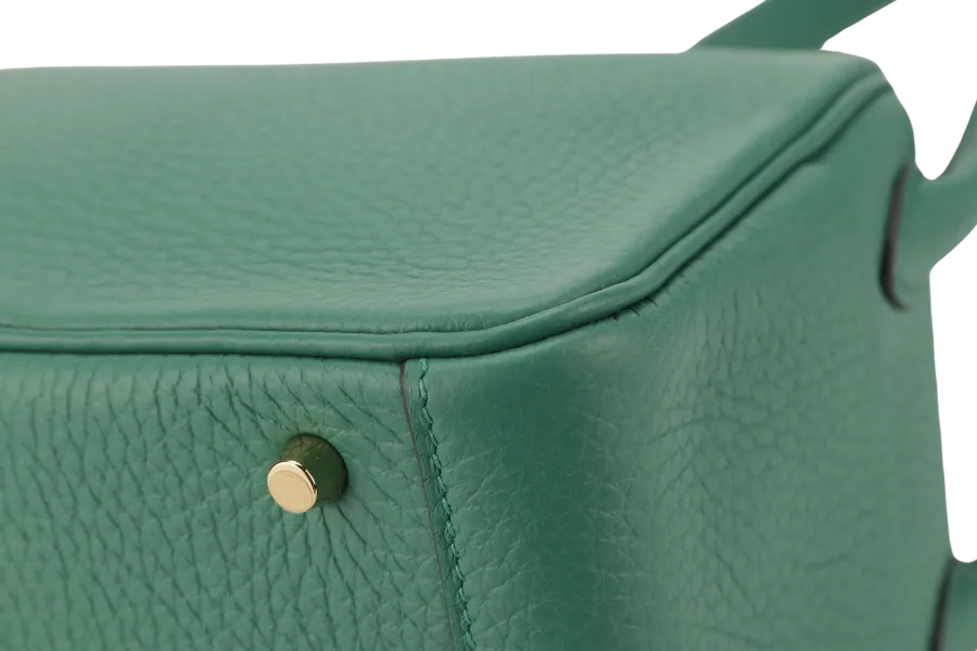 HERMES MINI LINDY STAMP W (YEAR 2024) VERT VERTIGO CLEMENCE GOLD HARDWARE  WITH DUST COVER AND BOX