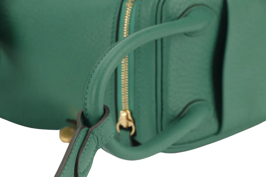HERMES MINI LINDY STAMP W (YEAR 2024) VERT VERTIGO CLEMENCE GOLD HARDWARE  WITH DUST COVER AND BOX