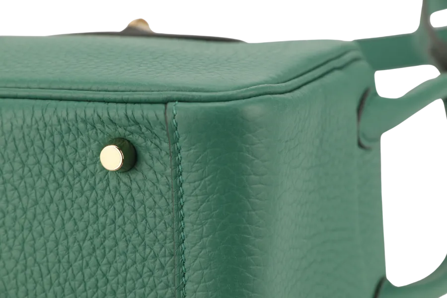 HERMES MINI LINDY STAMP W (YEAR 2024) VERT VERTIGO CLEMENCE GOLD HARDWARE  WITH DUST COVER AND BOX