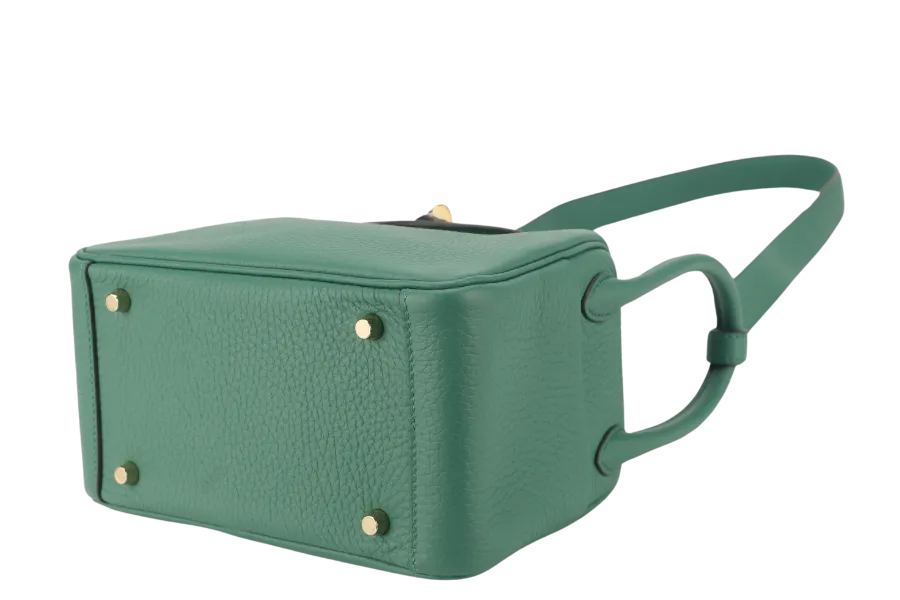 HERMES MINI LINDY STAMP W (YEAR 2024) VERT VERTIGO CLEMENCE GOLD HARDWARE  WITH DUST COVER AND BOX