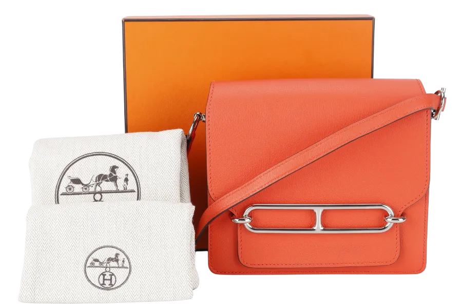 HERMES ROULIS BAG MINI CAPUCINE SWIFT LEATHER SILVER HARDWARE STAMP D (YEAR 2019) WITH DUST COVER AND BOX