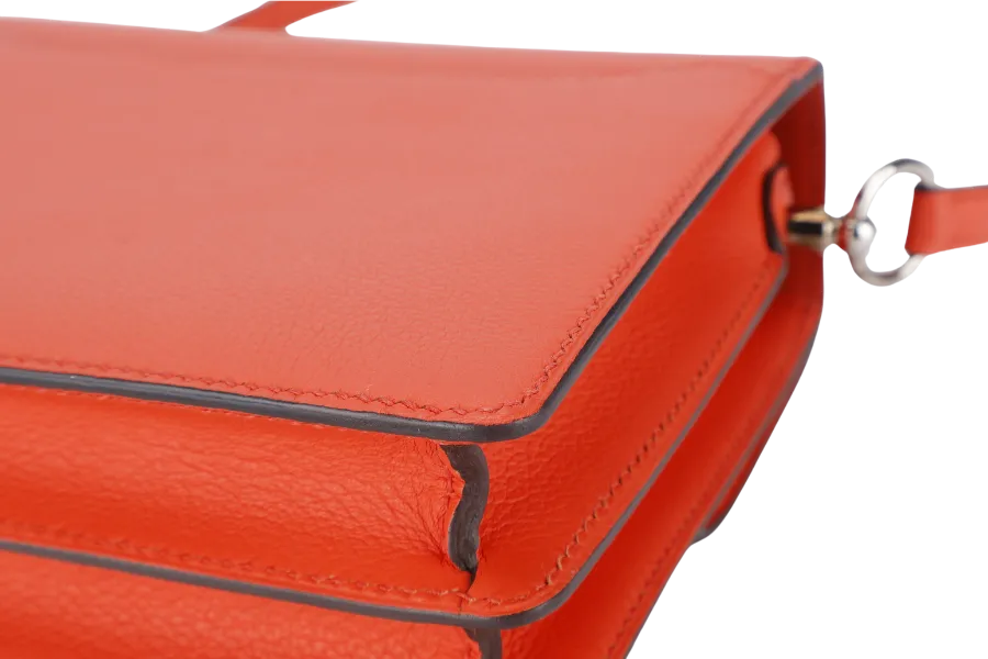 HERMES ROULIS BAG MINI CAPUCINE SWIFT LEATHER SILVER HARDWARE STAMP D (YEAR 2019) WITH DUST COVER AND BOX