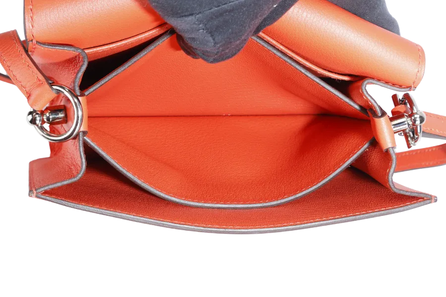 HERMES ROULIS BAG MINI CAPUCINE SWIFT LEATHER SILVER HARDWARE STAMP D (YEAR 2019) WITH DUST COVER AND BOX