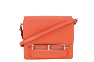 HERMES ROULIS BAG MINI CAPUCINE SWIFT LEATHER SILVER HARDWARE STAMP D (YEAR 2019) WITH DUST COVER AND BOX
