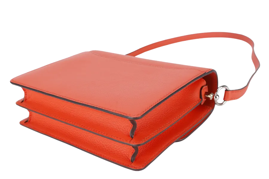 HERMES ROULIS BAG MINI CAPUCINE SWIFT LEATHER SILVER HARDWARE STAMP D (YEAR 2019) WITH DUST COVER AND BOX