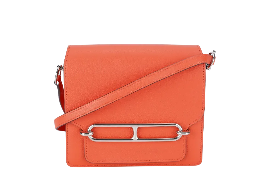 HERMES ROULIS BAG MINI CAPUCINE SWIFT LEATHER SILVER HARDWARE STAMP D (YEAR 2019) WITH DUST COVER AND BOX