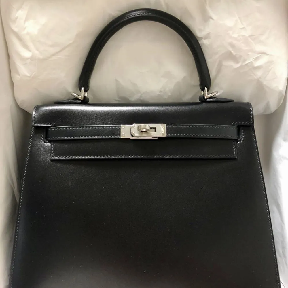 Hermès Kelly 25 Noir (Black) Sellier Box Palladium Hardware PHW