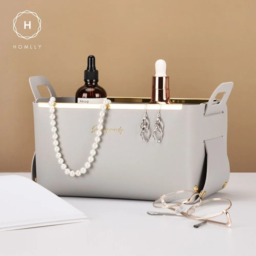 Homlly Leather PU Cosmetic Makeup Organizer Jewelry Storage Basket