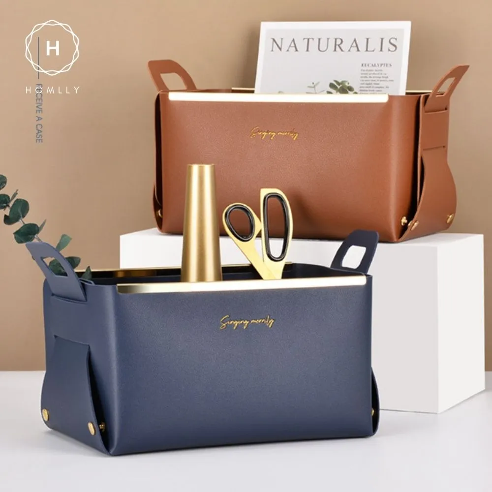 Homlly Leather PU Cosmetic Makeup Organizer Jewelry Storage Basket