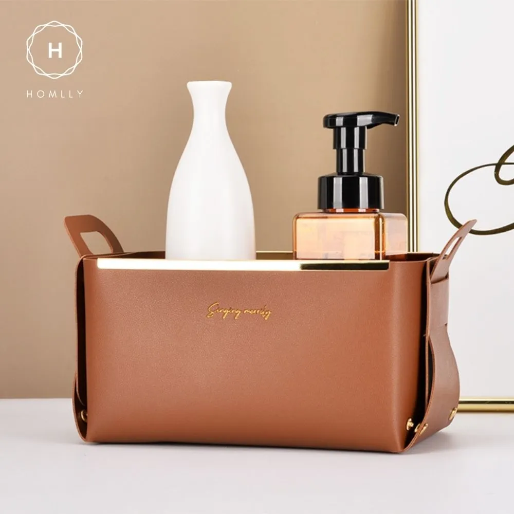 Homlly Leather PU Cosmetic Makeup Organizer Jewelry Storage Basket
