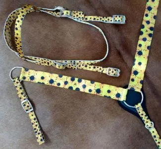 HORSE SIZE Nylon Headstall & Breastcollar set With Sunflower Print Design