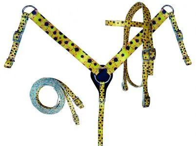 HORSE SIZE Nylon Headstall & Breastcollar set With Sunflower Print Design