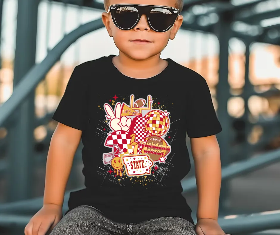 Icons Black & White Checkered Bolt Football Tee I IOWA STATE