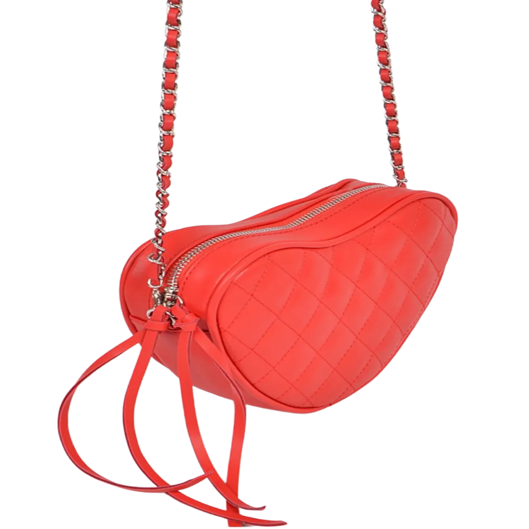 iHeart Red Heart Shape Purse Shoulder Strap Purse Pu Leather Zipper Closure