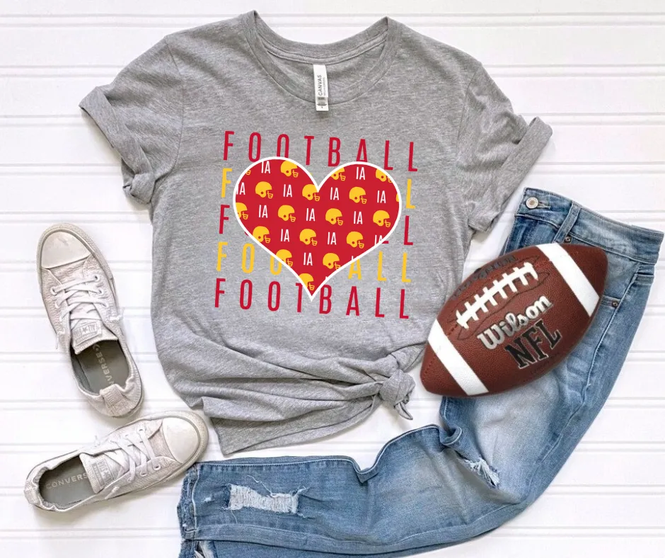 Iowa State Football Heart Repeat Grey Graphic Tee