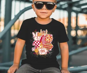 Iowa State Maroon Football Icons Black & White Checkered Bolt Black Tee