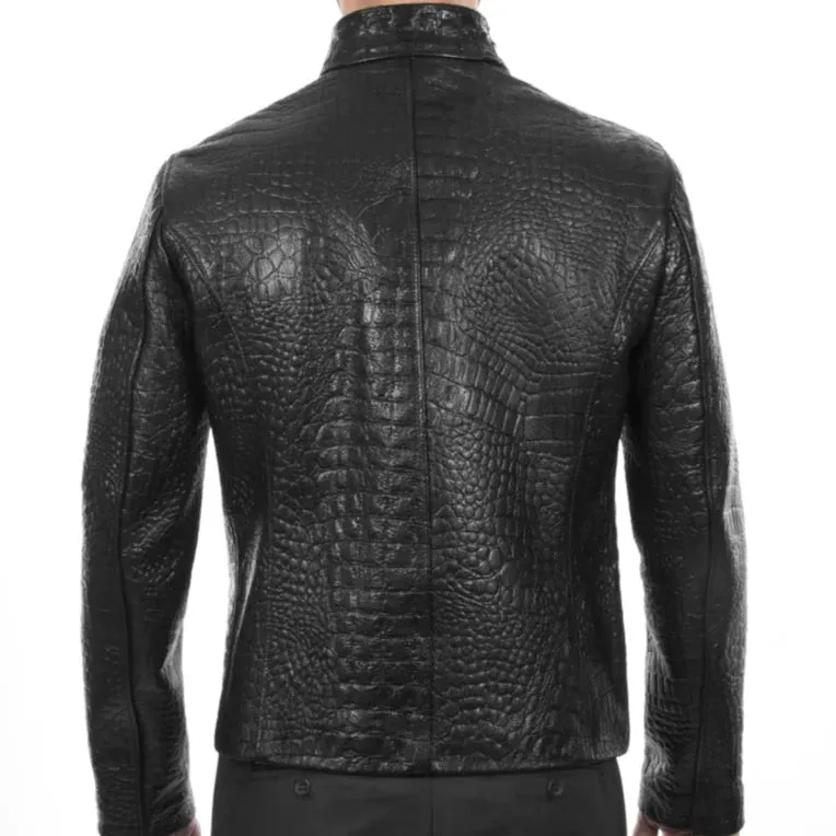 Italian handmade Men genuine Goatskin leather jacket slim fit alligator crocodile