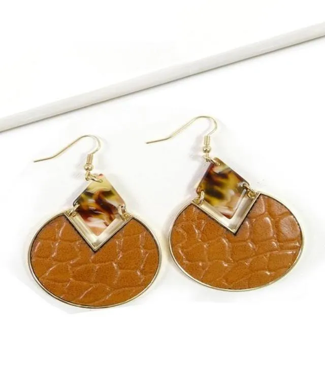 Jamila Leather Drop Earrings - Brown