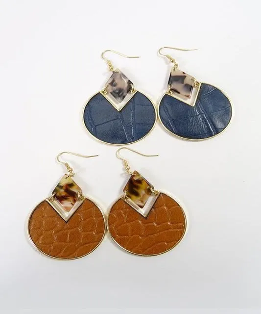 Jamila Leather Drop Earrings - Brown