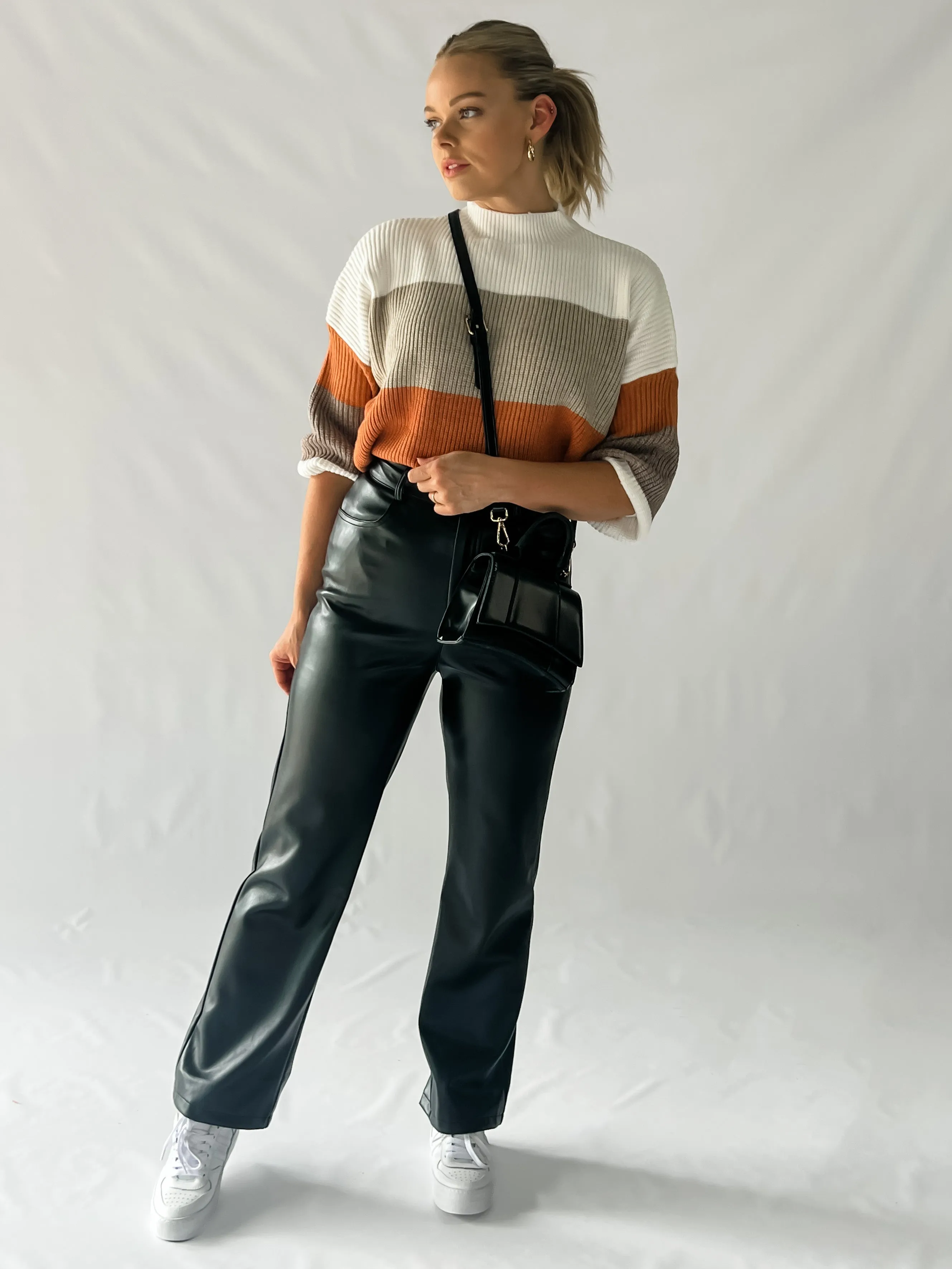 JERSEY FAUX LEATHER PANTS - BLACK
