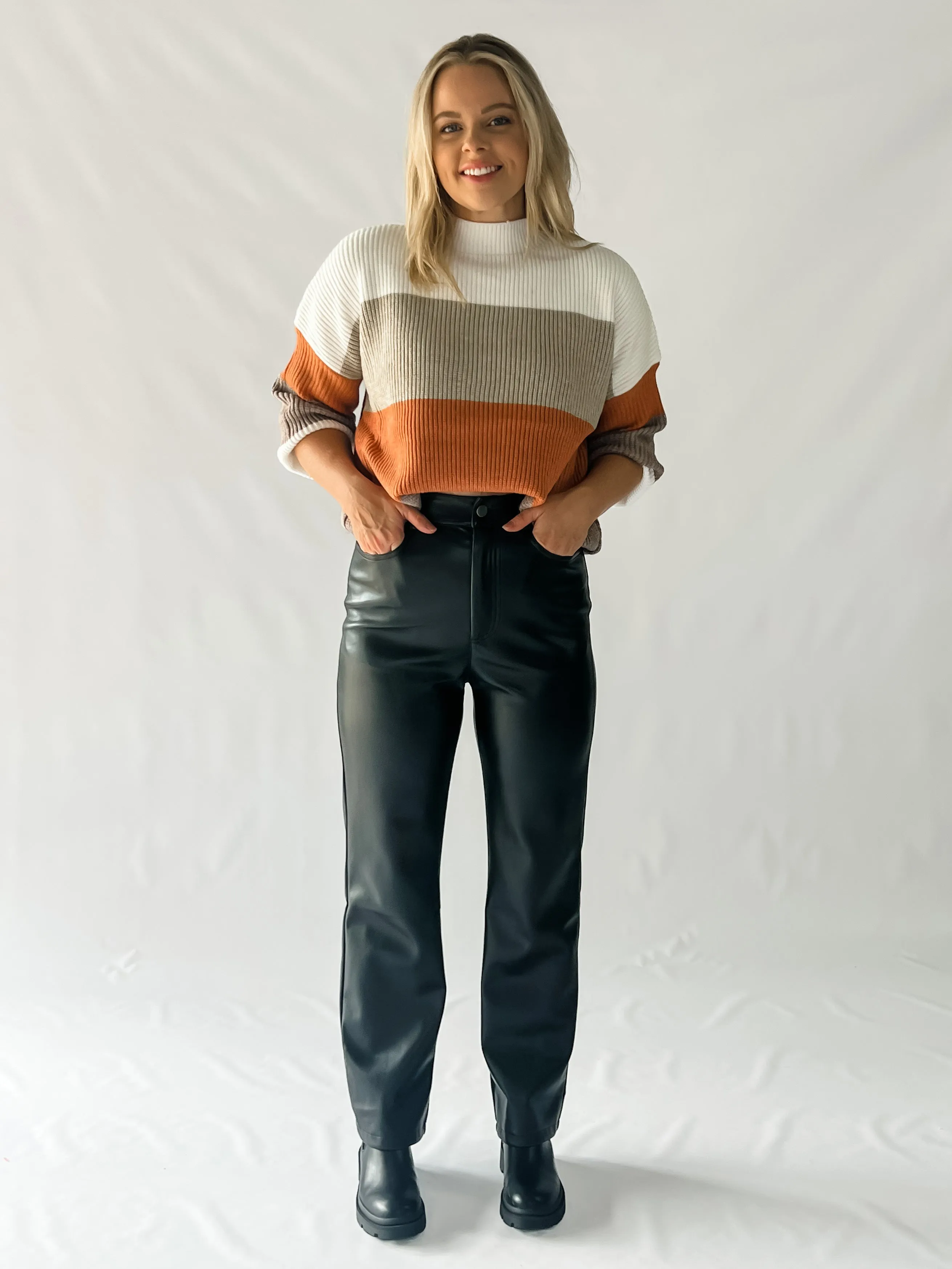 JERSEY FAUX LEATHER PANTS - BLACK